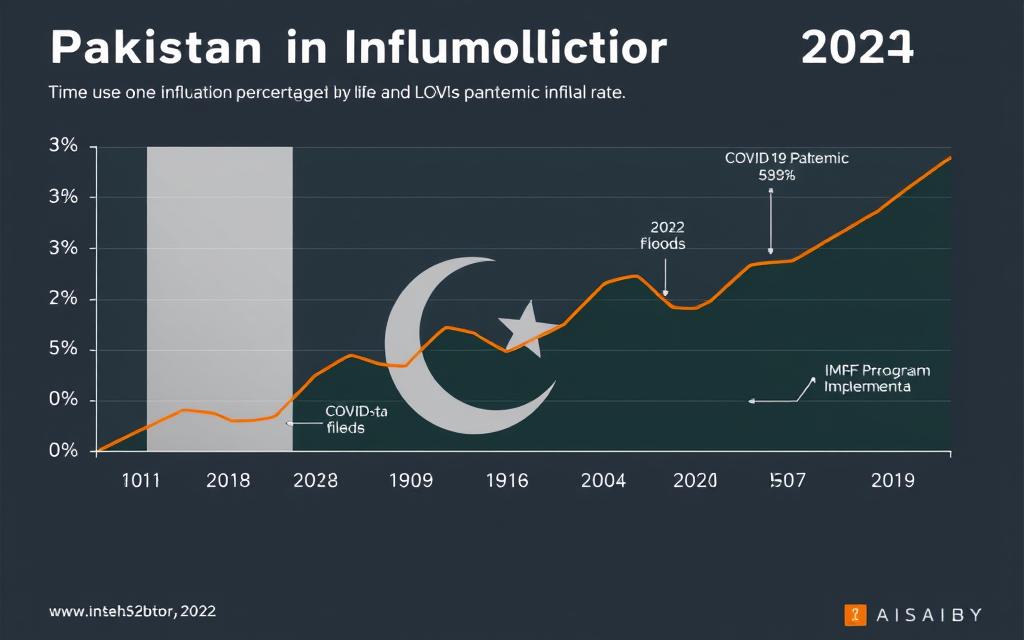 Graph showing Pakistan's inflation rate from 2018 to 2024 with key economic events marked