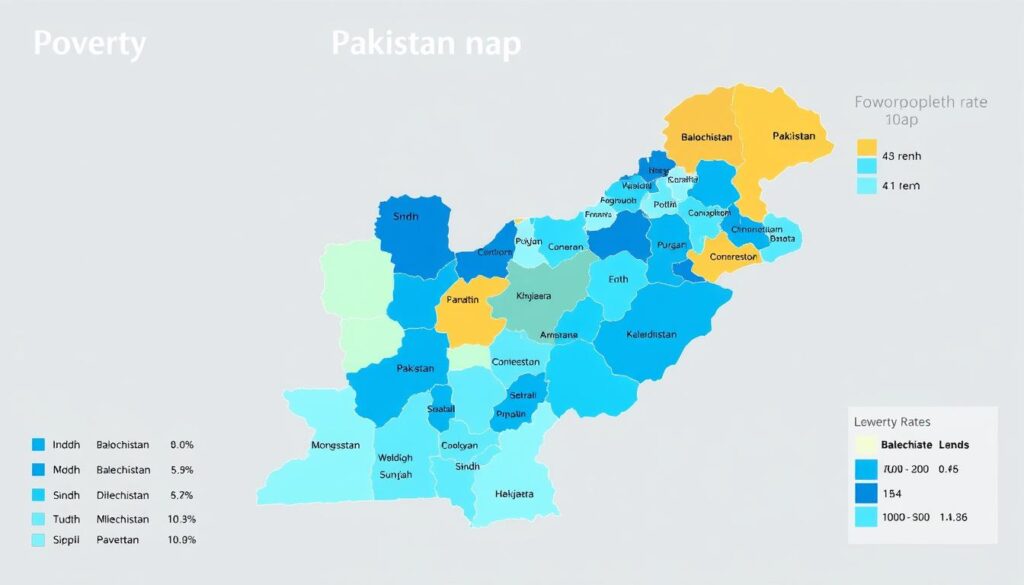 Map of Pakistan showing regional poverty rates and disparities across provinces