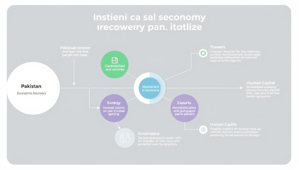 Visual representation of Pakistan's economic recovery pathways showing key reform areas and potential outcomes